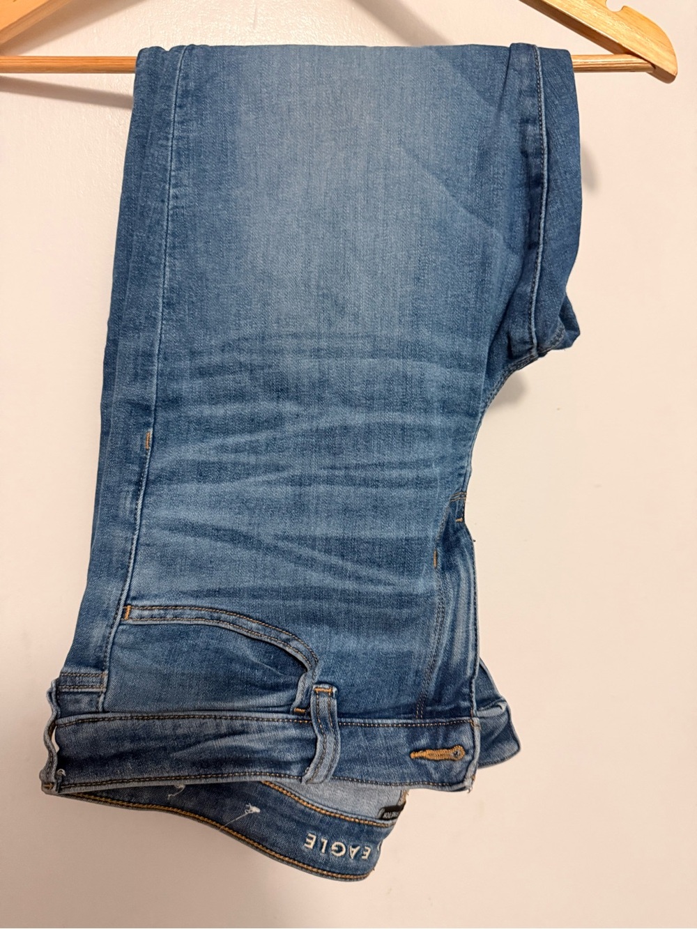 American Age Light Blue Denim Jeans with Tan Stitching
